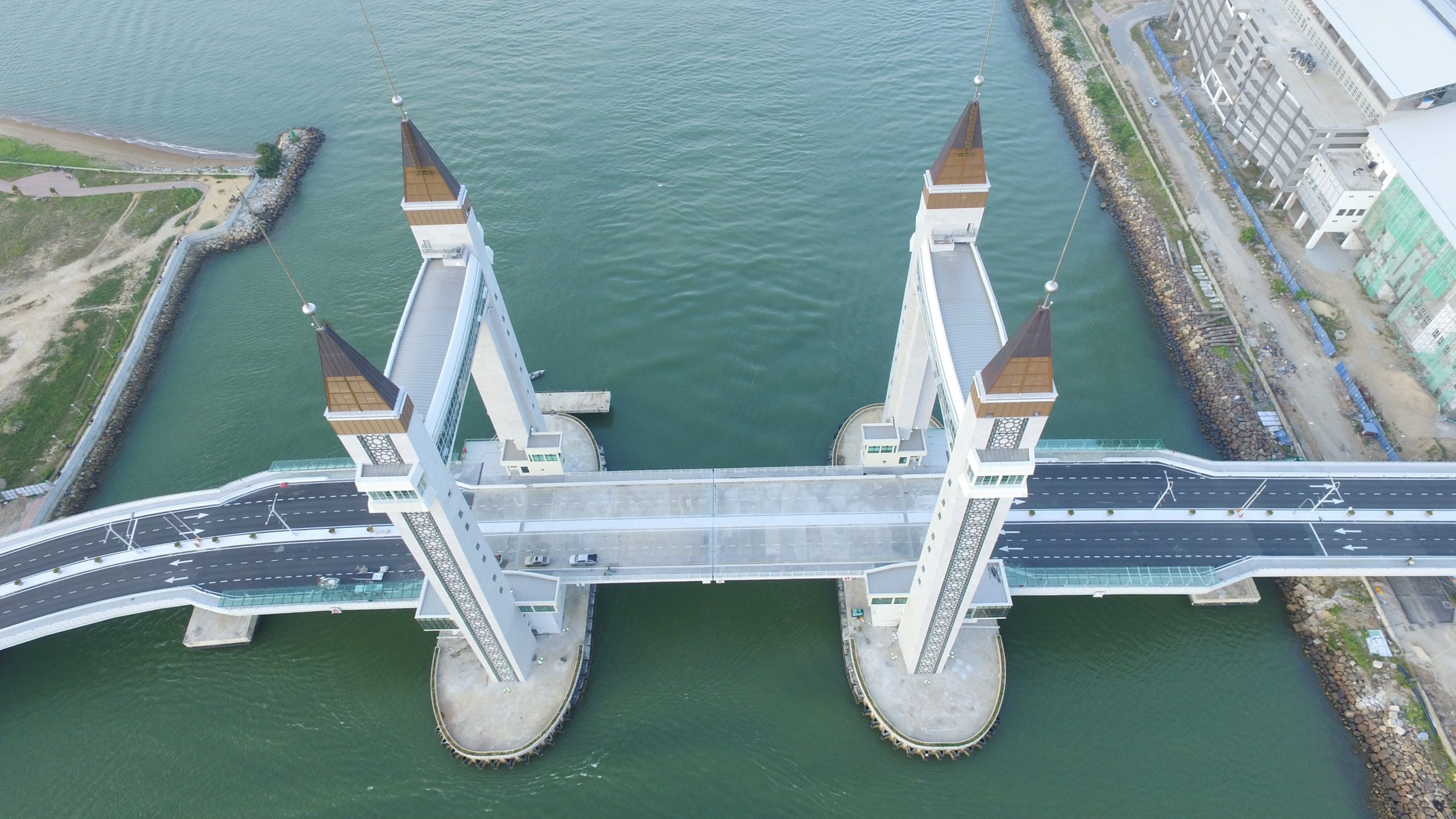 Drawbridge aerial view of construction